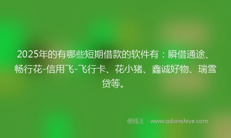 2025年的有哪些短期借款的软件有：瞬借通途、畅行花-信用飞-飞行卡、花小猪、鑫诚好物、瑞雪贷等。