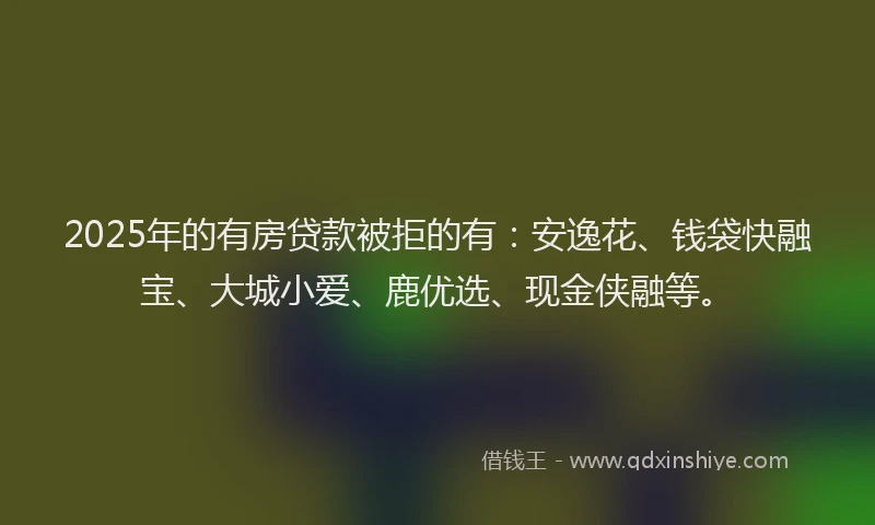 2025年的有房贷款被拒的有：安逸花、钱袋快融宝、大城小爱、鹿优选、现金侠融等。