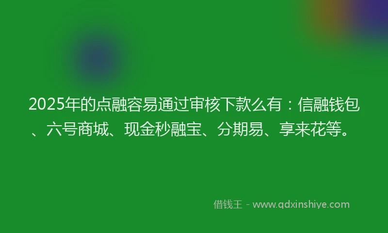 2025年的点融容易通过审核下款么有：信融钱包、六号商城、现金秒融宝、分期易、享来花等。