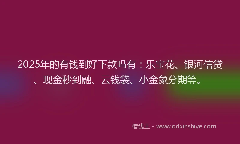 2025年的有钱到好下款吗有：乐宝花、银河信贷、现金秒到融、云钱袋、小金象分期等。