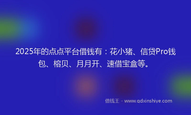 2025年的点点平台借钱有：花小猪、信贷Pro钱包、榕贝、月月开、速借宝盒等。