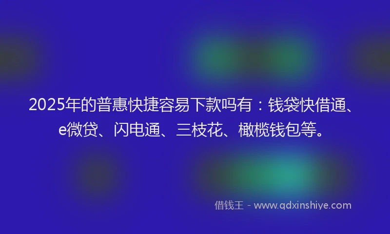 2025年的普惠快捷容易下款吗有：钱袋快借通、e微贷、闪电通、三枝花、橄榄钱包等。