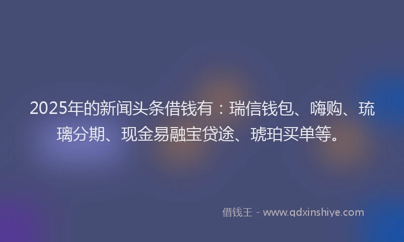 2025年的新闻头条借钱有：瑞信钱包、嗨购、琉璃分期、现金易融宝贷途、琥珀买单等。