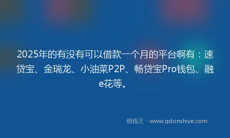 2025年的有没有可以借款一个月的平台啊有：速贷宝、金瑞龙、小油菜P2P、畅贷宝Pro钱包、融e花等。