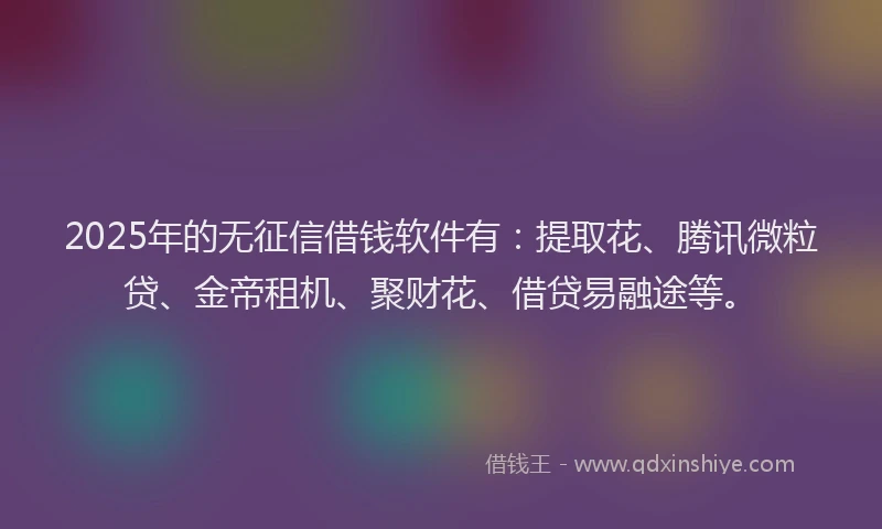 2025年的无征信借钱软件有：提取花、腾讯微粒贷、金帝租机、聚财花、借贷易融途等。