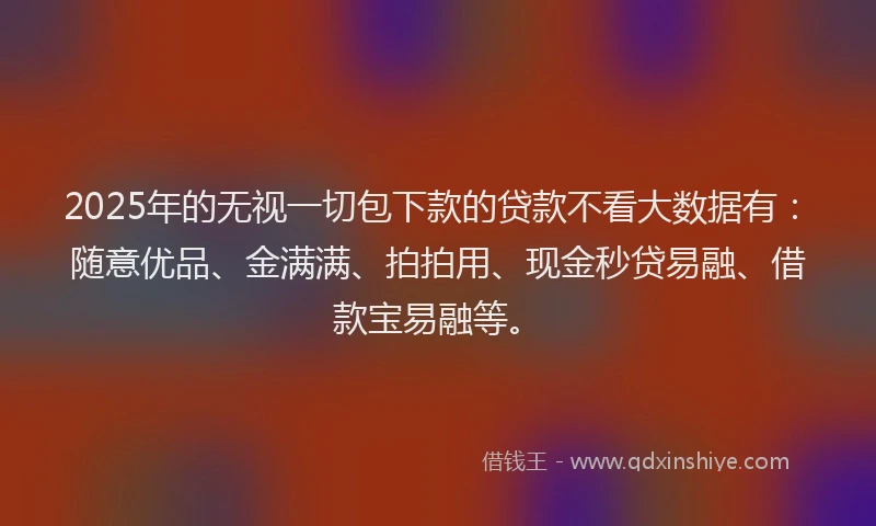2025年的无视一切包下款的贷款不看大数据有：随意优品、金满满、拍拍用、现金秒贷易融、借款宝易融等。
