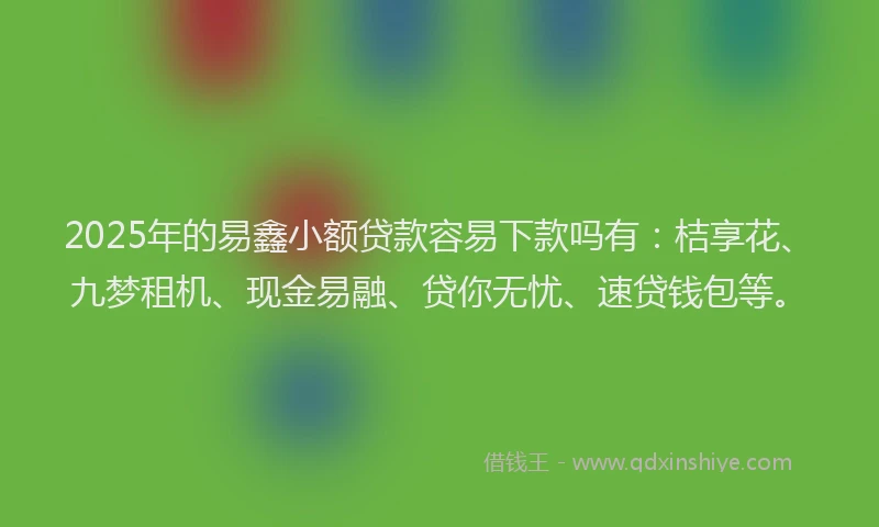 2025年的易鑫小额贷款容易下款吗有：桔享花、九梦租机、现金易融、贷你无忧、速贷钱包等。