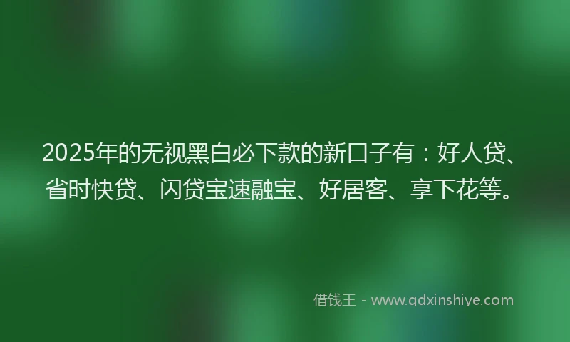 2025年的无视黑白必下款的新口子有：好人贷、省时快贷、闪贷宝速融宝、好居客、享下花等。