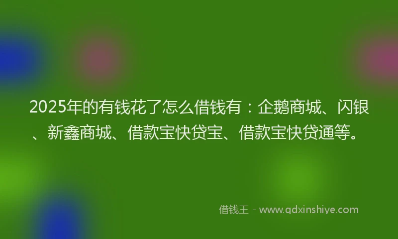 2025年的有钱花了怎么借钱有：企鹅商城、闪银、新鑫商城、借款宝快贷宝、借款宝快贷通等。