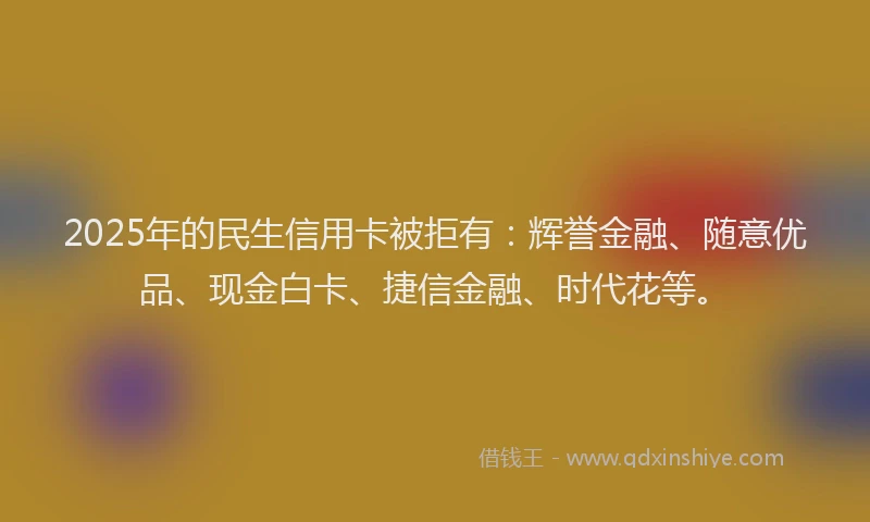 2025年的民生信用卡被拒有：辉誉金融、随意优品、现金白卡、捷信金融、时代花等。