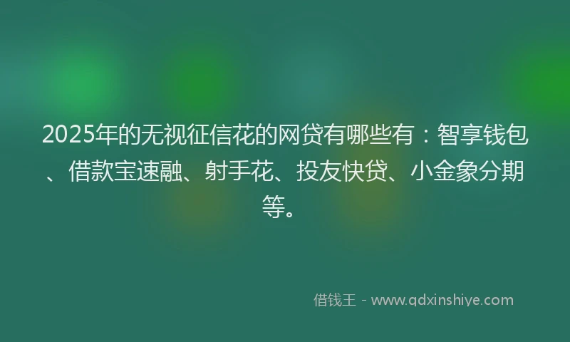 2025年的无视征信花的网贷有哪些有：智享钱包、借款宝速融、射手花、投友快贷、小金象分期等。