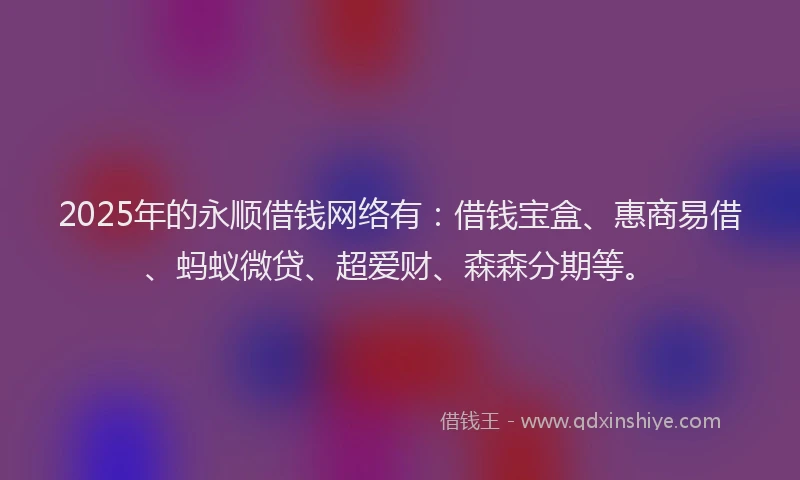 2025年的永顺借钱网络有：借钱宝盒、惠商易借、蚂蚁微贷、超爱财、森森分期等。