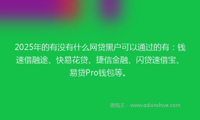2025年的有没有什么网贷黑户可以通过的有：钱速借融途、快易花贷、捷信金融、闪贷速借宝、易贷Pro钱包等。