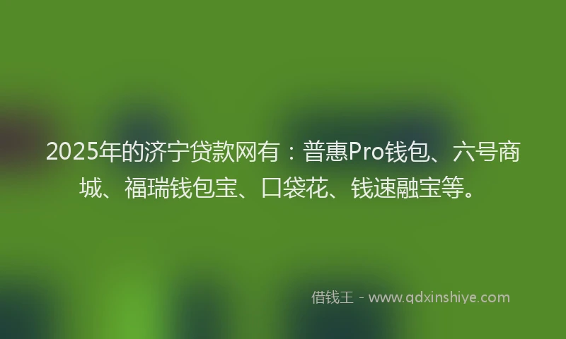 2025年的济宁贷款网有：普惠Pro钱包、六号商城、福瑞钱包宝、口袋花、钱速融宝等。