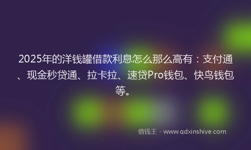 2025年的洋钱罐借款利息怎么那么高有：支付通、现金秒贷通、拉卡拉、速贷Pro钱包、快鸟钱包等。