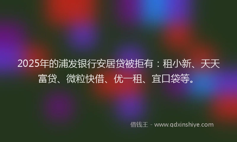 2025年的浦发银行安居贷被拒有：租小新、天天富贷、微粒快借、优一租、宜口袋等。