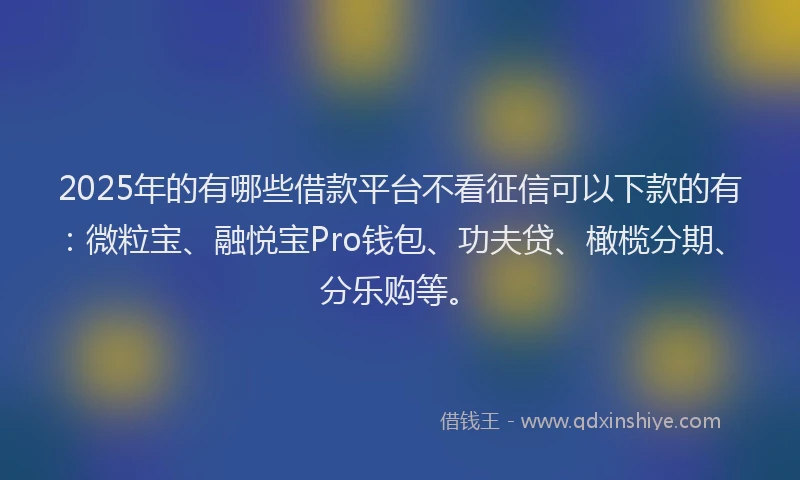 2025年的有哪些借款平台不看征信可以下款的有：微粒宝、融悦宝Pro钱包、功夫贷、橄榄分期、分乐购等。