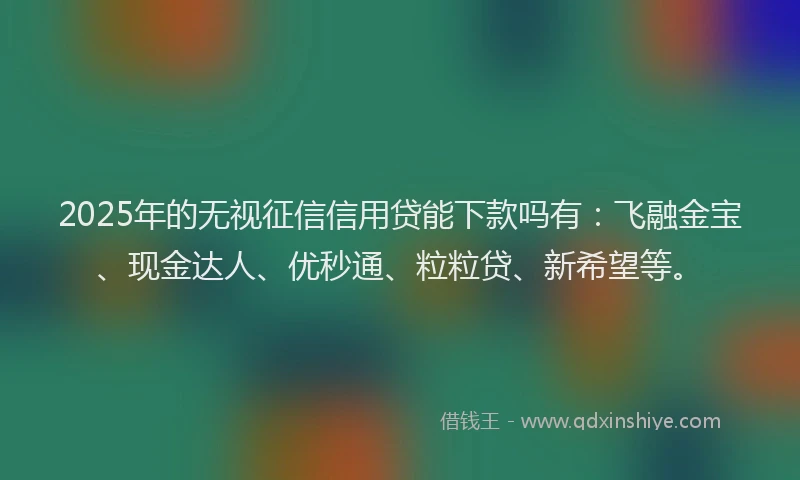 2025年的无视征信信用贷能下款吗有：飞融金宝、现金达人、优秒通、粒粒贷、新希望等。