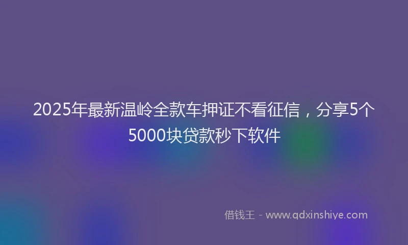 2025年最新温岭全款车押证不看征信，分享5个5000块贷款秒下软件