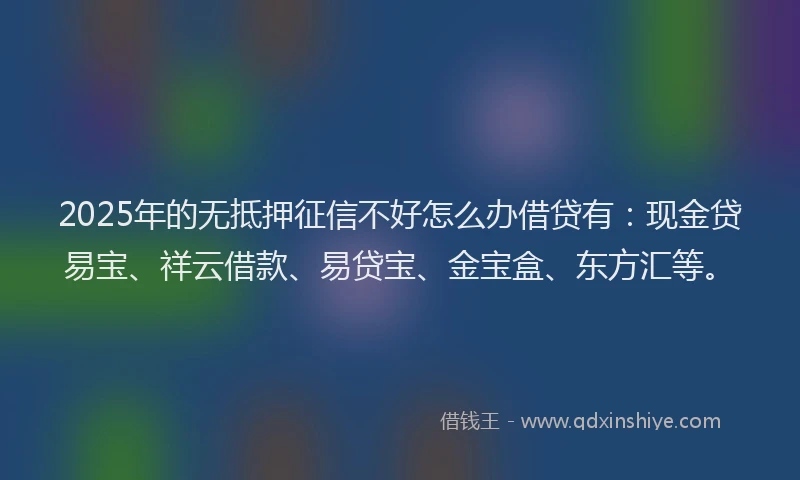 2025年的无抵押征信不好怎么办借贷有：现金贷易宝、祥云借款、易贷宝、金宝盒、东方汇等。