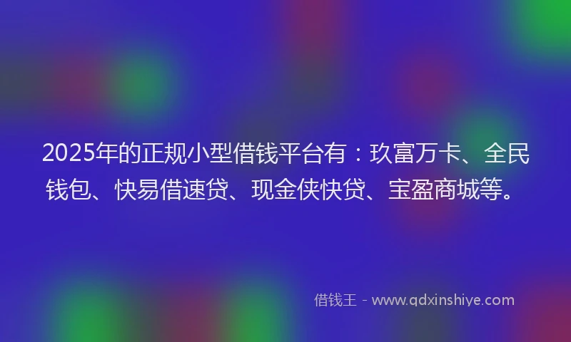 2025年的正规小型借钱平台有：玖富万卡、全民钱包、快易借速贷、现金侠快贷、宝盈商城等。