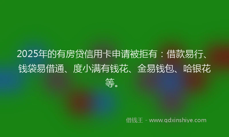 2025年的有房贷信用卡申请被拒有：借款易行、钱袋易借通、度小满有钱花、金易钱包、哈银花等。