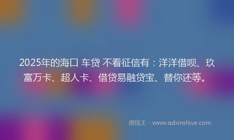 2025年的海口 车贷 不看征信有：洋洋借呗、玖富万卡、超人卡、借贷易融贷宝、替你还等。