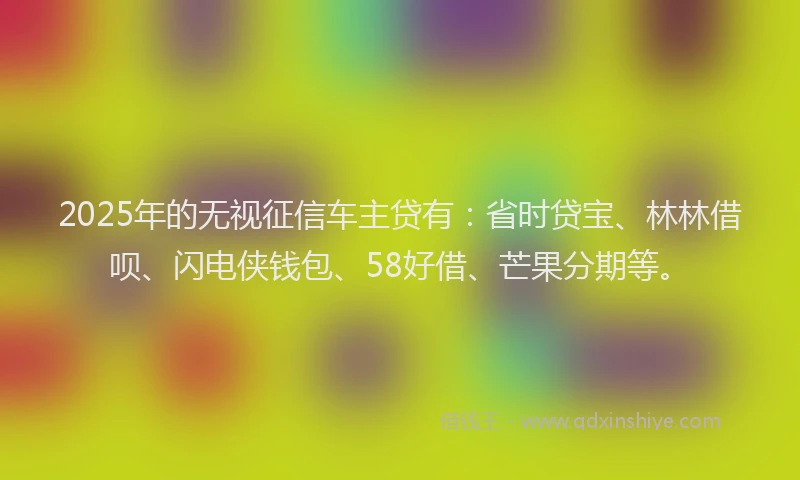 2025年的无视征信车主贷有：省时贷宝、林林借呗、闪电侠钱包、58好借、芒果分期等。