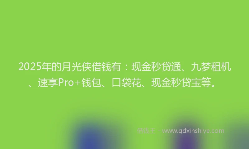 2025年的月光侠借钱有：现金秒贷通、九梦租机、速享Pro+钱包、口袋花、现金秒贷宝等。
