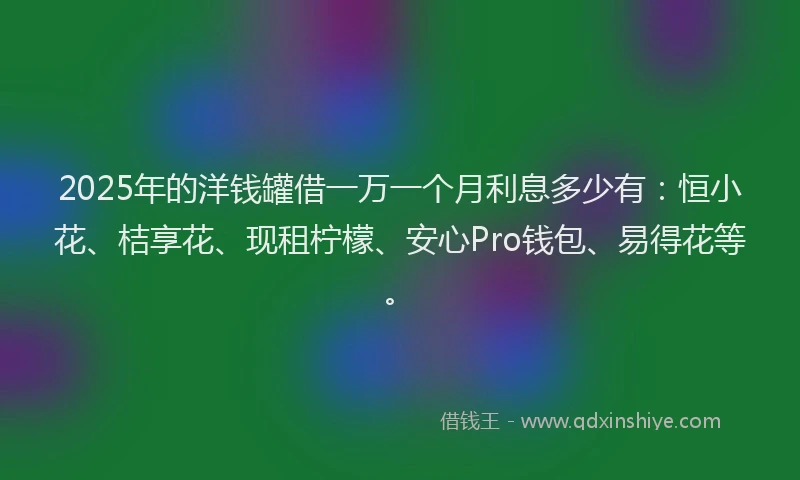 2025年的洋钱罐借一万一个月利息多少有：恒小花、桔享花、现租柠檬、安心Pro钱包、易得花等。
