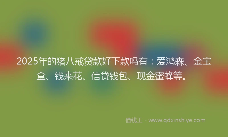 2025年的猪八戒贷款好下款吗有：爱鸿森、金宝盒、钱来花、信贷钱包、现金蜜蜂等。