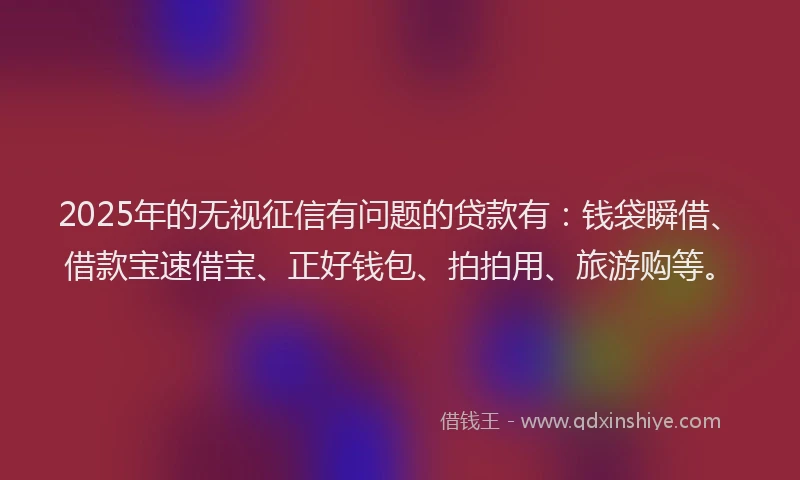 2025年的无视征信有问题的贷款有：钱袋瞬借、借款宝速借宝、正好钱包、拍拍用、旅游购等。