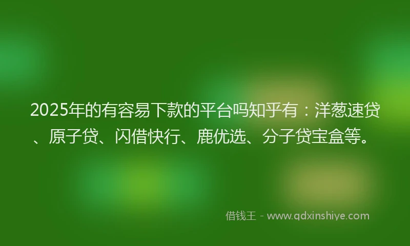 2025年的有容易下款的平台吗知乎有：洋葱速贷、原子贷、闪借快行、鹿优选、分子贷宝盒等。