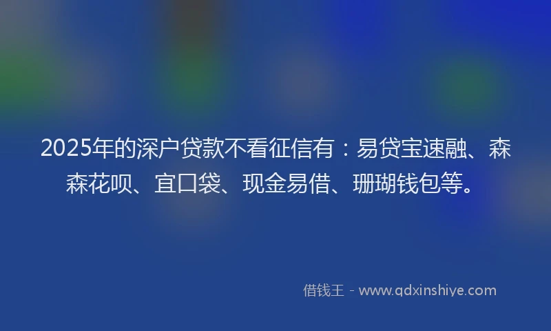 2025年的深户贷款不看征信有：易贷宝速融、森森花呗、宜口袋、现金易借、珊瑚钱包等。