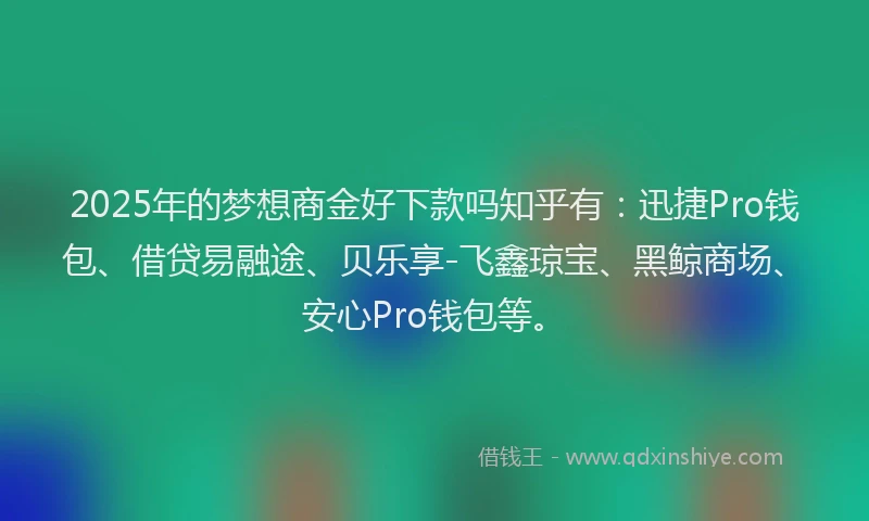 2025年的梦想商金好下款吗知乎有：迅捷Pro钱包、借贷易融途、贝乐享-飞鑫琼宝、黑鲸商场、安心Pro钱包等。