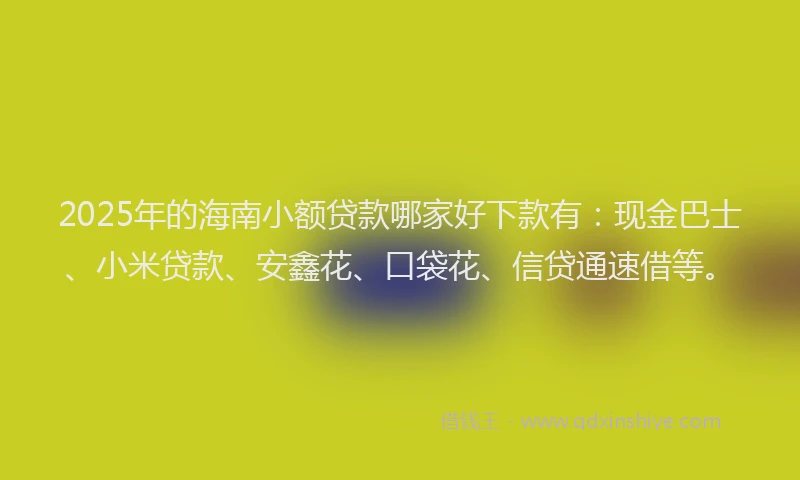 2025年的海南小额贷款哪家好下款有：现金巴士、小米贷款、安鑫花、口袋花、信贷通速借等。