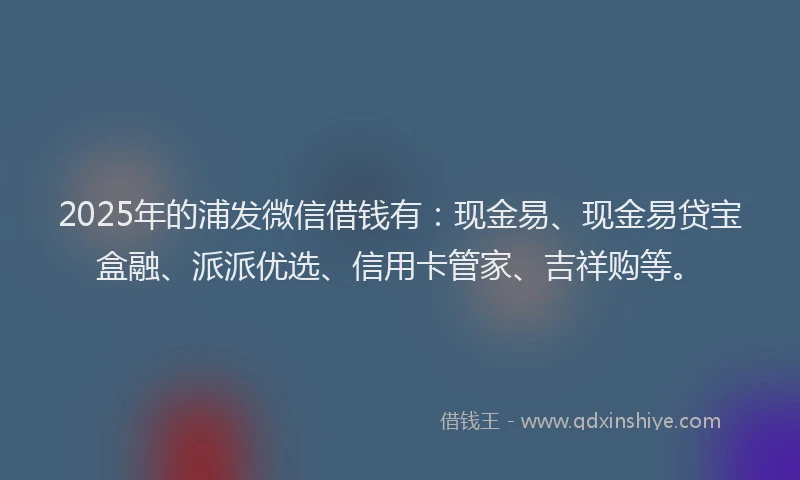 2025年的浦发微信借钱有：现金易、现金易贷宝盒融、派派优选、信用卡管家、吉祥购等。