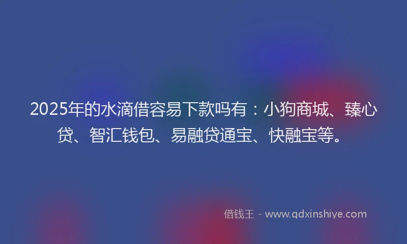2025年的水滴借容易下款吗有：小狗商城、臻心贷、智汇钱包、易融贷通宝、快融宝等。