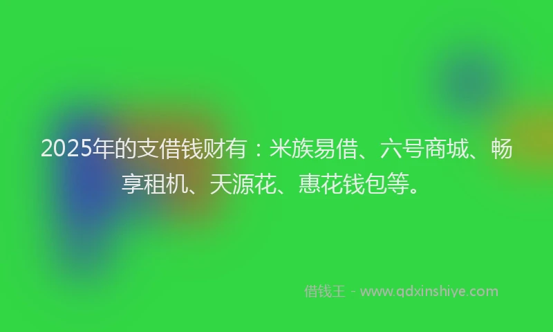 2025年的支借钱财有：米族易借、六号商城、畅享租机、天源花、惠花钱包等。