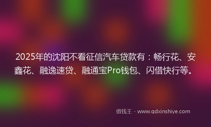 2025年的沈阳不看征信汽车贷款有：畅行花、安鑫花、融逸速贷、融通宝Pro钱包、闪借快行等。