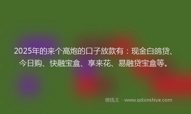 2025年的来个高炮的口子放款有：现金白鸽贷、今日购、快融宝盒、享来花、易融贷宝盒等。
