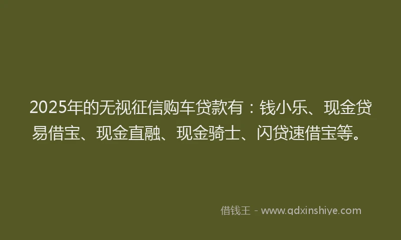 2025年的无视征信购车贷款有：钱小乐、现金贷易借宝、现金直融、现金骑士、闪贷速借宝等。