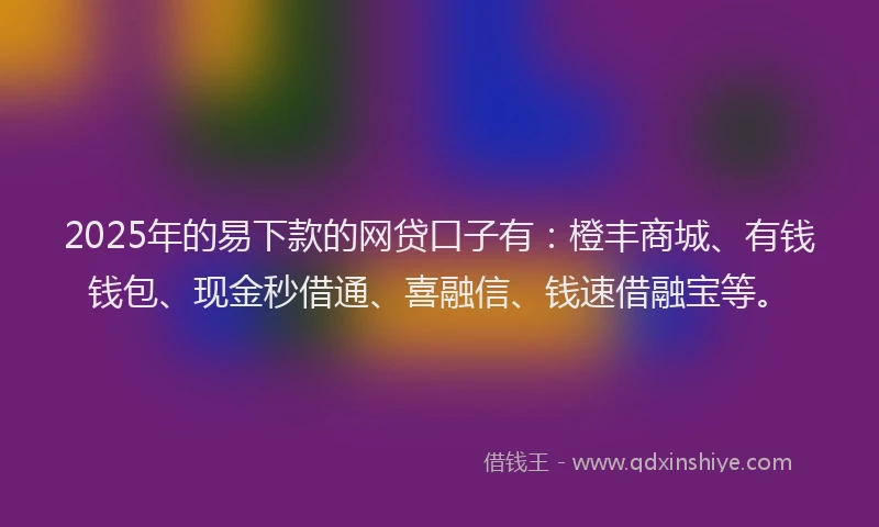 2025年的易下款的网贷口子有：橙丰商城、有钱钱包、现金秒借通、喜融信、钱速借融宝等。