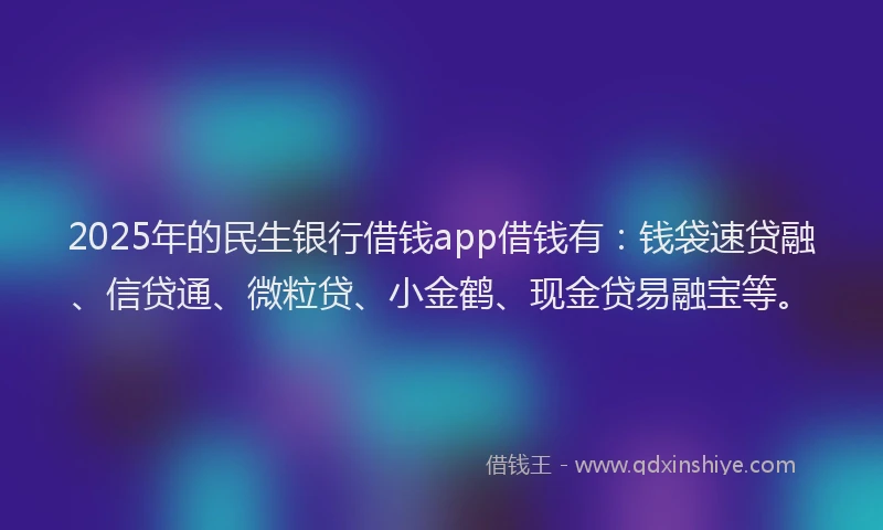 2025年的民生银行借钱app借钱有：钱袋速贷融、信贷通、微粒贷、小金鹤、现金贷易融宝等。