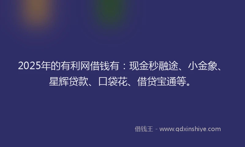 2025年的有利网借钱有：现金秒融途、小金象、星辉贷款、口袋花、借贷宝通等。