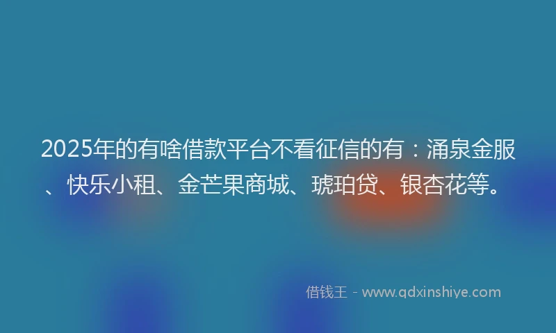 2025年的有啥借款平台不看征信的有：涌泉金服、快乐小租、金芒果商城、琥珀贷、银杏花等。