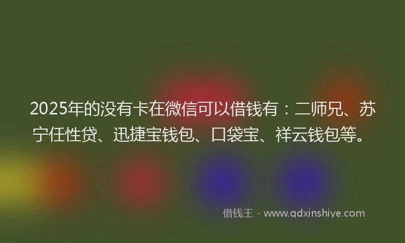2025年的没有卡在微信可以借钱有：二师兄、苏宁任性贷、迅捷宝钱包、口袋宝、祥云钱包等。