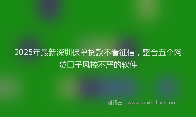 2025年最新深圳保单贷款不看征信，整合五个网贷口子风控不严的软件