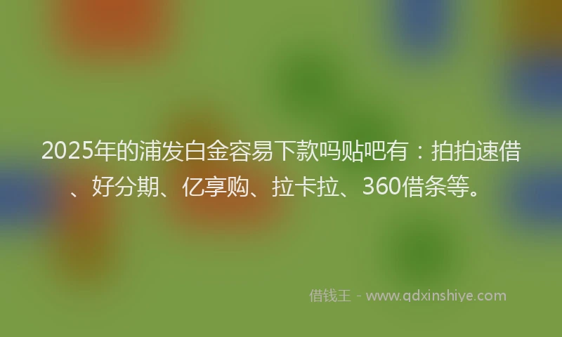 2025年的浦发白金容易下款吗贴吧有：拍拍速借、好分期、亿享购、拉卡拉、360借条等。
