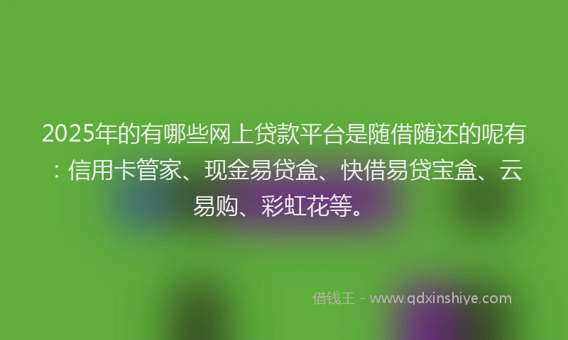 2025年的有哪些网上贷款平台是随借随还的呢有：信用卡管家、现金易贷盒、快借易贷宝盒、云易购、彩虹花等。